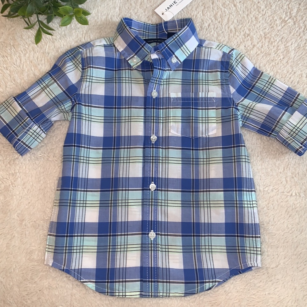 NWT Janie and Jack The Madras Plaid Shirt Blue